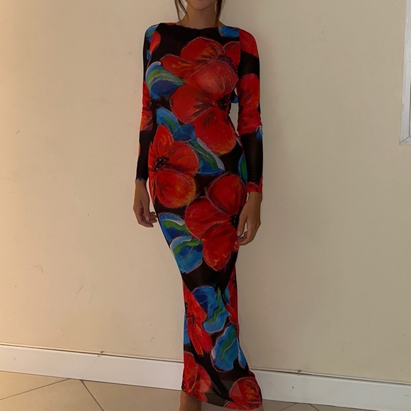 Murci red floral mesh maxi dress - Picture 3 of 4